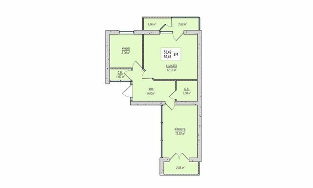 2-комнатная 53.49 м² в ЖК Зеленый квартал от 13 500 грн/м², г. Новоград-Волынский