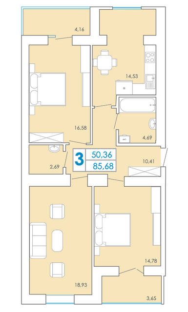 3-кімнатна 85.68 м² в ЖК Срібні озера комфорт від 9 300 грн/м², Хмельницький