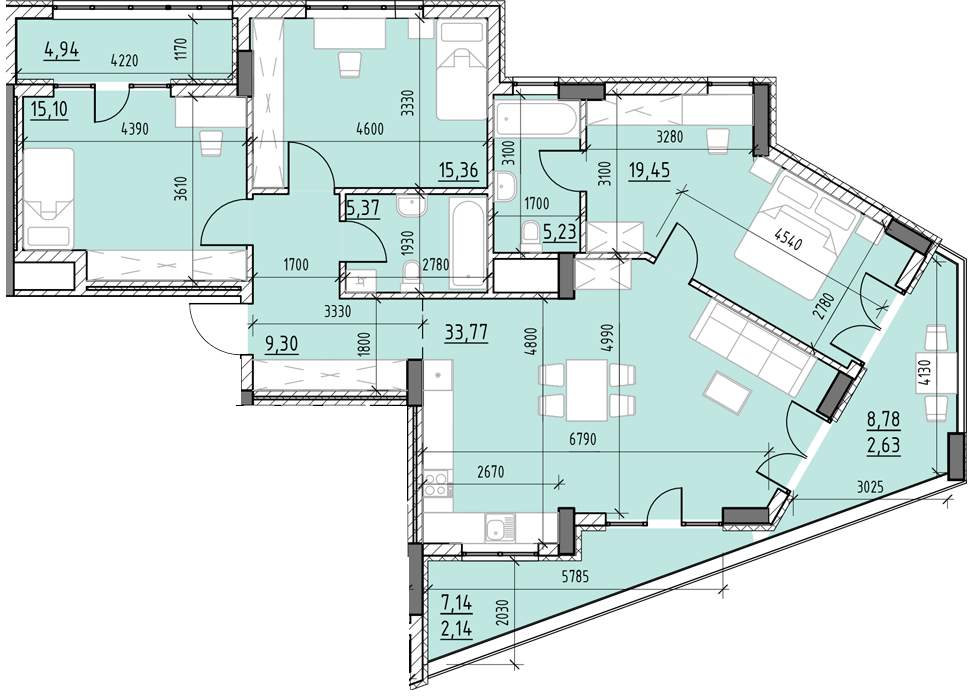 3-комнатная 105.1 м² в ЖК Голоські кручі от 19 348 грн/м², Львов