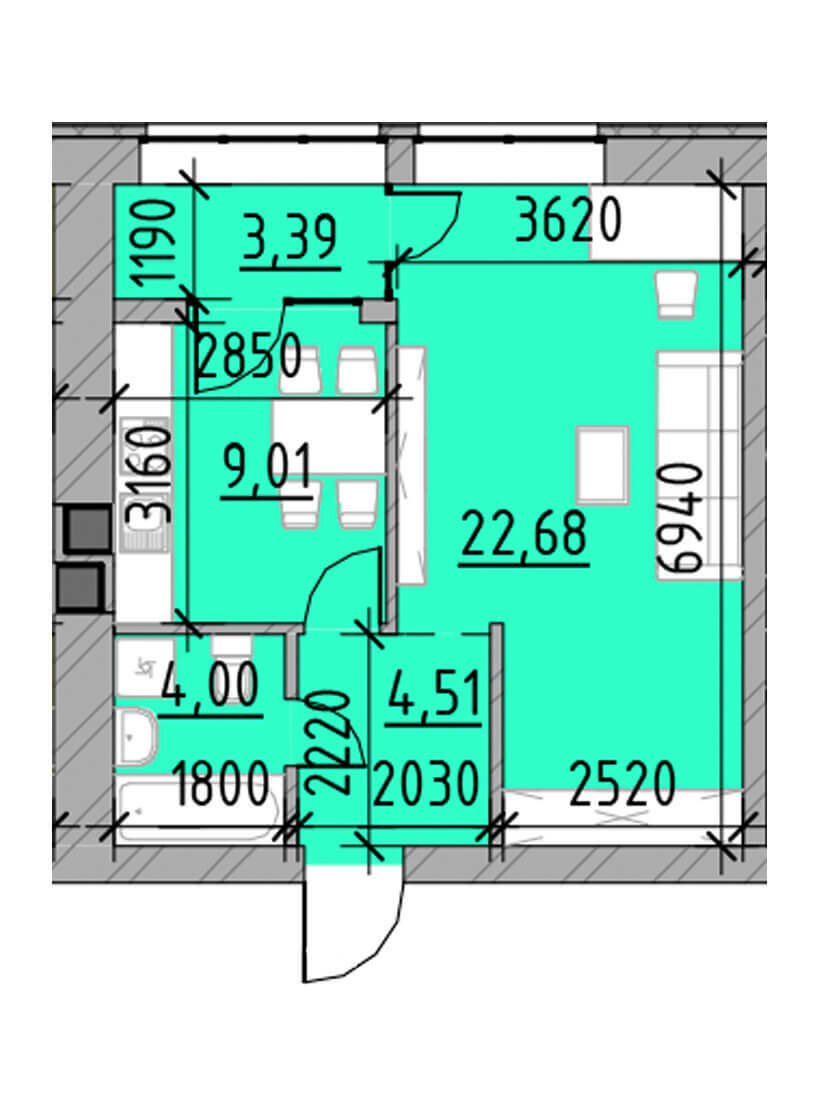 1-комнатная 43.59 м² в ЖК Компаньон от 14 350 грн/м², с. Сокольники
