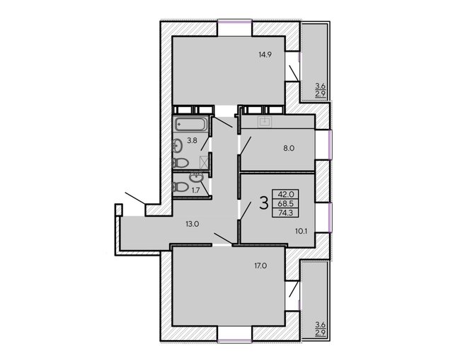 3-кімнатна 74.3 м² в ЖК ZerNova від 18 500 грн/м², Харків