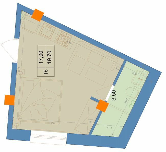 1-кімнатна 19.7 м² в ЖК Захисник від 27 300 грн/м², Харків