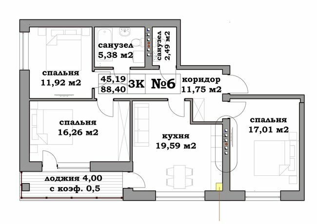 3-кімнатна 88.4 м² в ЖК Клеменова Дача від забудовника, Харків
