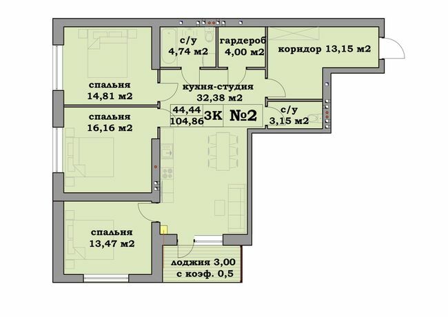 3-кімнатна 104.86 м² в ЖК Клеменова Дача від забудовника, Харків