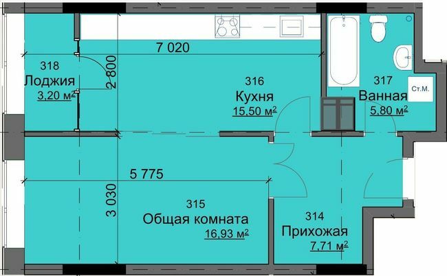 1-кімнатна 49.14 м² в ЖК Кристал від забудовника, Харків