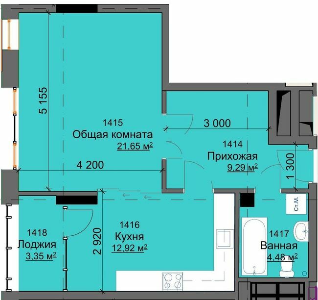 1-кімнатна 51.69 м² в ЖК Кристал від забудовника, Харків