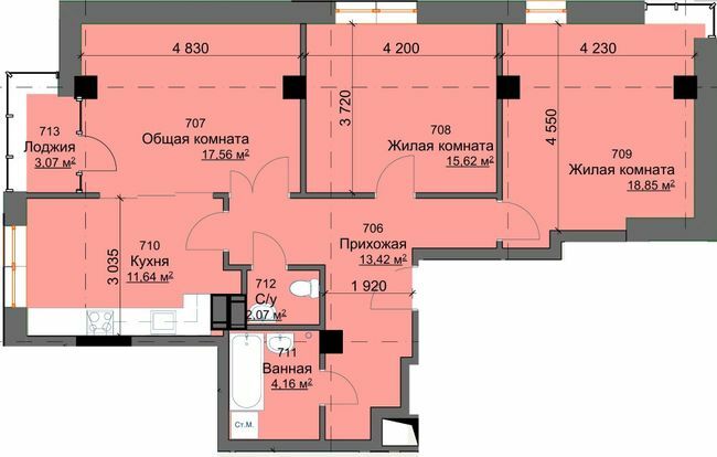 3-кімнатна 86.39 м² в ЖК Кристал від 25 500 грн/м², Харків