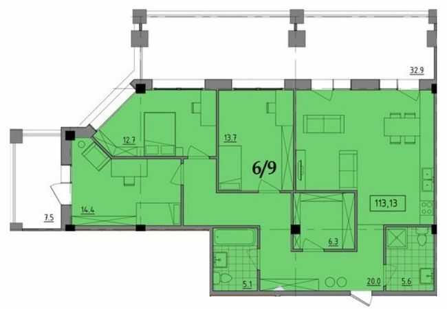 3-комнатная 113.13 м² в ЖК Comfort City от застройщика, Днепр