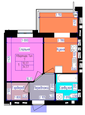 1-комнатная 34.43 м² в ЖК Лазурный от 17 000 грн/м², Харьков
