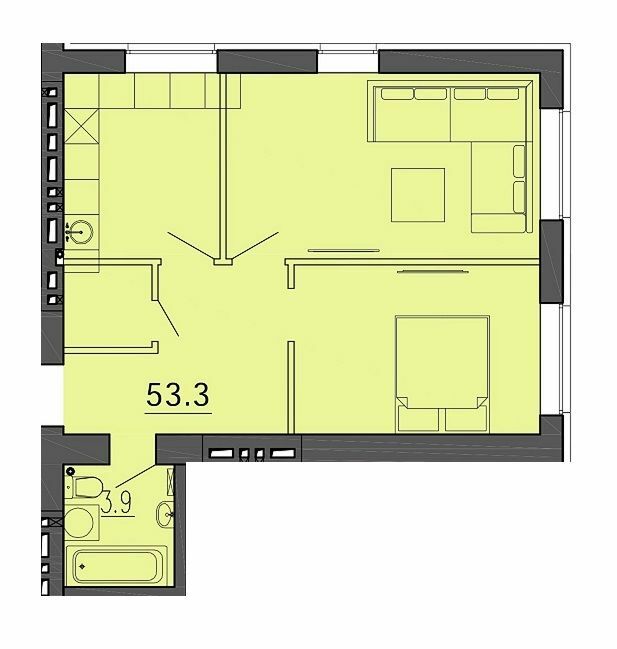 2-комнатная 53.3 м² в ЖК Воронцовский от 22 350 грн/м², Днепр