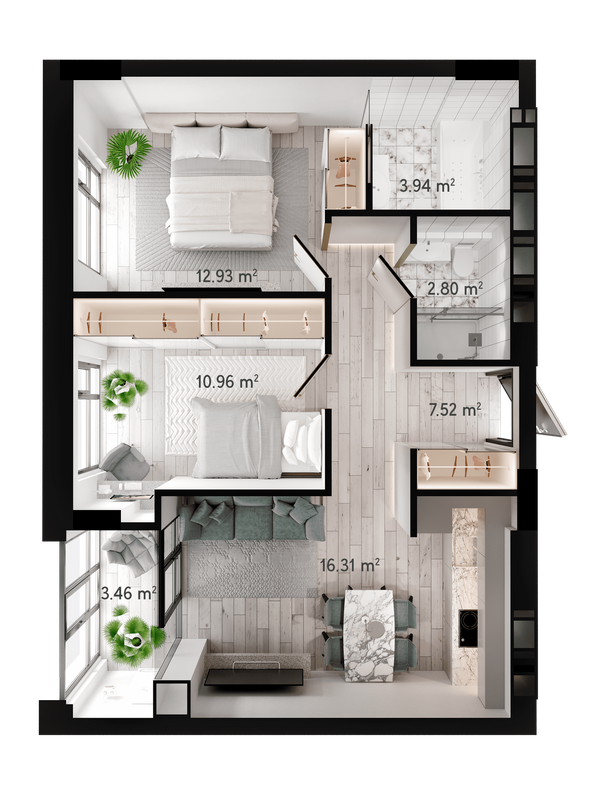 2-комнатная 59.79 м² в ЖК GENEVE от 22 500 грн/м², Днепр
