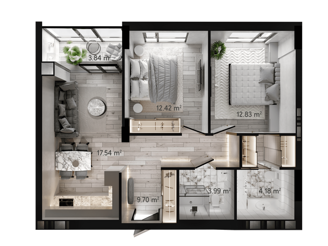 2-комнатная 68.93 м² в ЖК GENEVE от 22 500 грн/м², Днепр