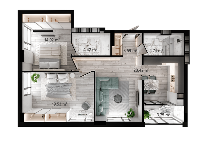 2-комнатная 81.51 м² в ЖК GENEVE от 23 900 грн/м², Днепр