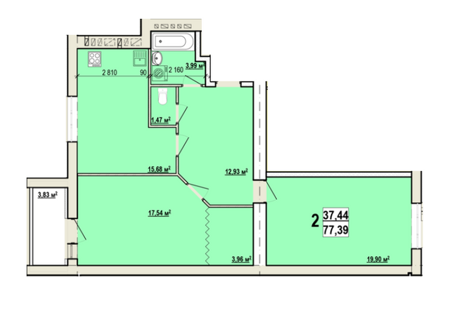 2-комнатная 77.39 м² в ЖК Мира-2 от 9 700 грн/м², Харьков