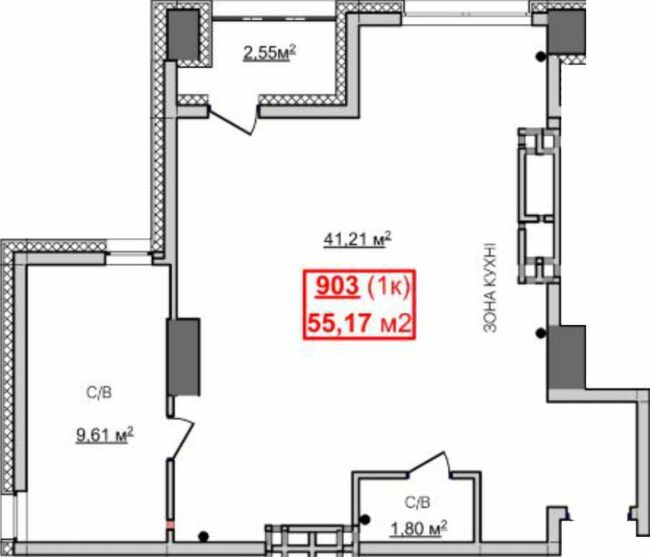 1-комнатная 55.17 м² в ЖК Славия от 25 150 грн/м², Днепр