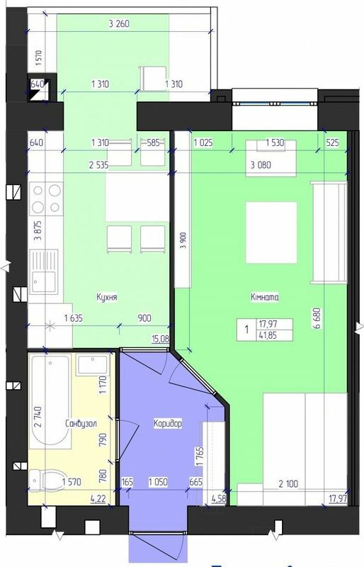 1-комнатная 41.85 м² в ЖК Олимпийский от 16 500 грн/м², Харьков