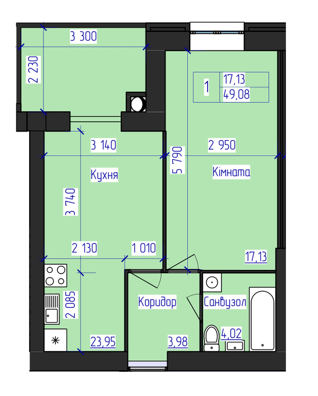 1-комнатная 49.08 м² в ЖК Олимпийский от 19 500 грн/м², Харьков