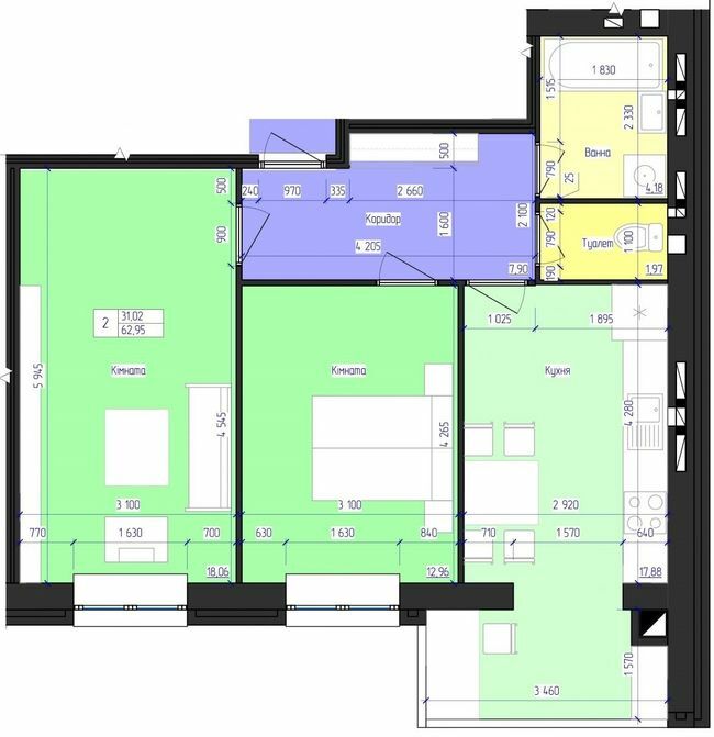 2-комнатная 62.95 м² в ЖК Олимпийский от 17 500 грн/м², Харьков
