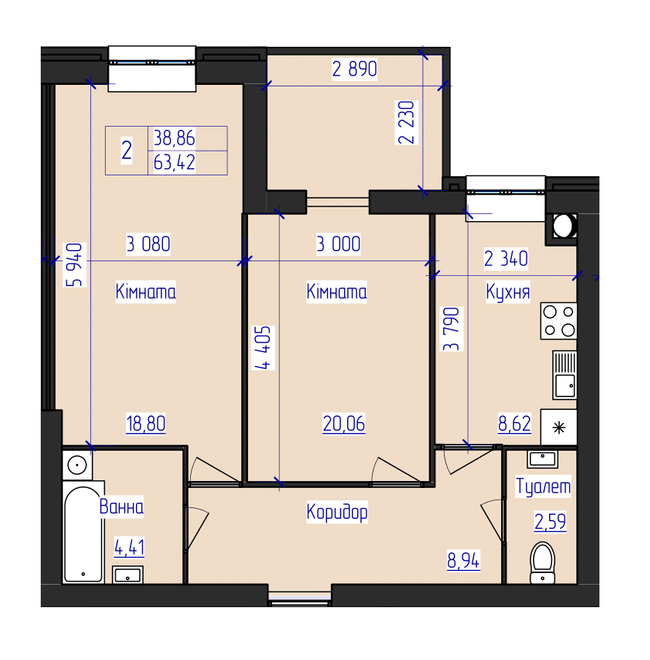 2-комнатная 63.42 м² в ЖК Олимпийский от 17 000 грн/м², Харьков