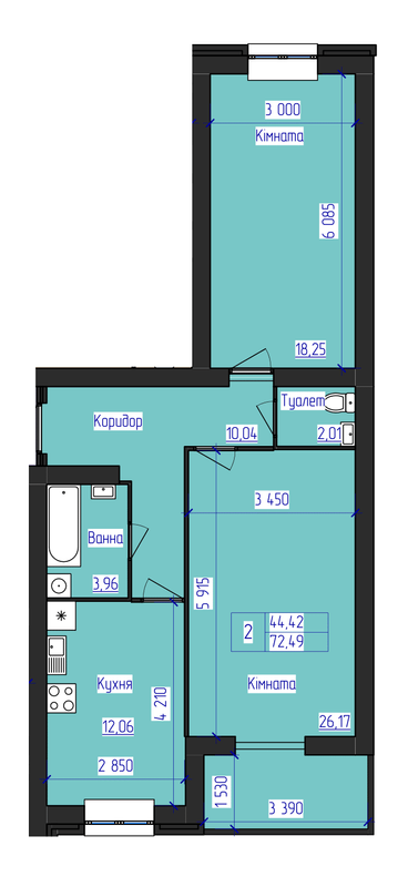 2-комнатная 72.49 м² в ЖК Олимпийский от 17 700 грн/м², Харьков