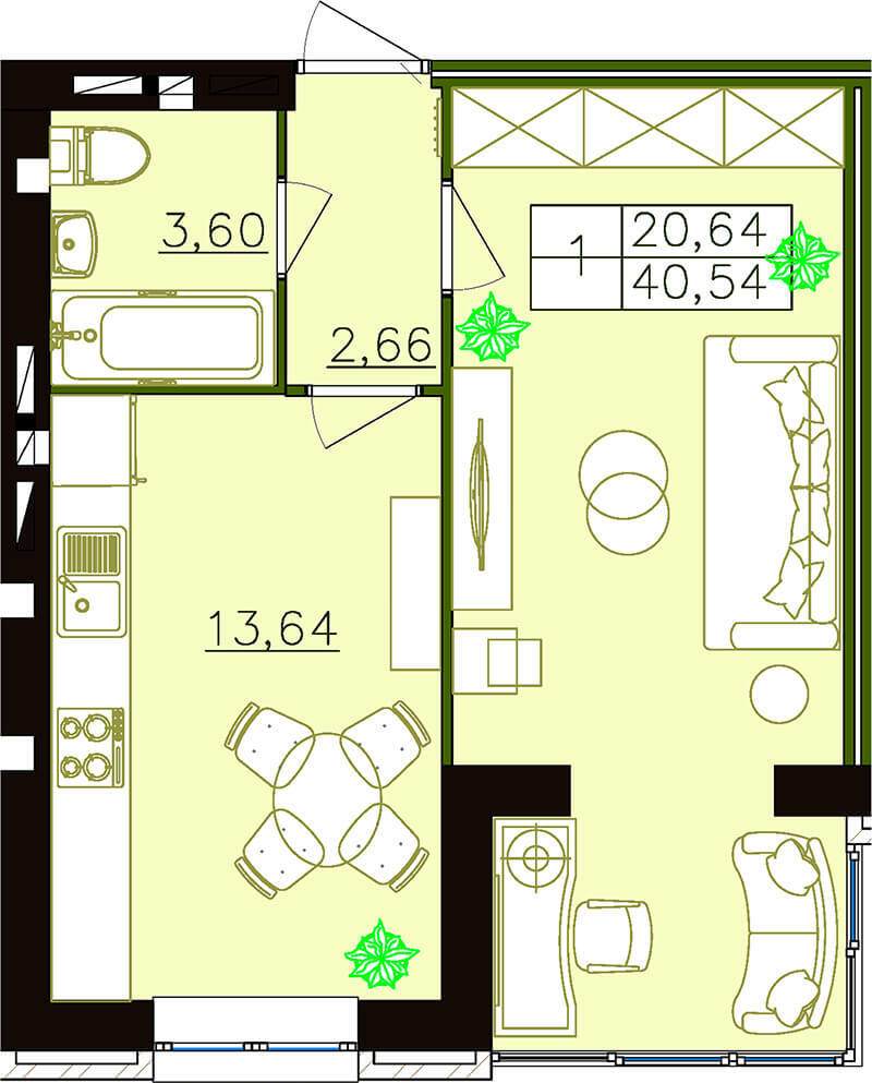 1-кімнатна 40.54 м² в ЖК FOR-REST від 16 000 грн/м², с. Фонтанка