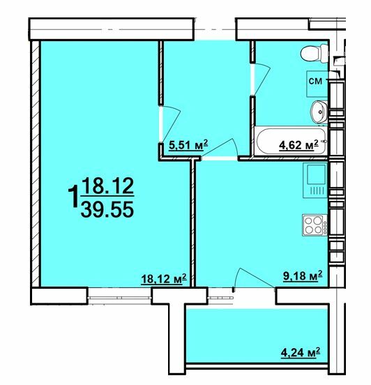 1-кімнатна 39.55 м² в ЖК Райдужний від 13 000 грн/м², Харків