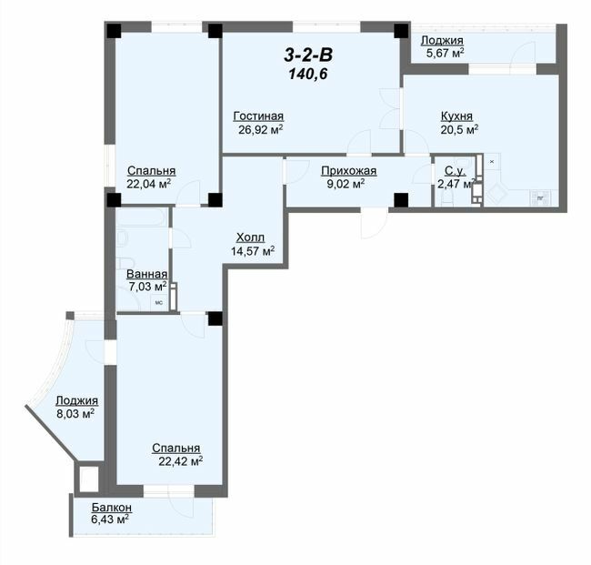 3-комнатная 140.6 м² в ЖК Резиденция от 39 000 грн/м², Харьков