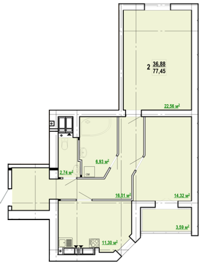 2-комнатная 77.45 м² в ЖК Сокольники от 15 100 грн/м², Харьков