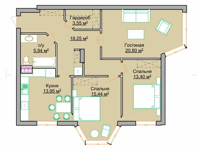3-кімнатна 91.4 м² в ЖК на вул. Мандриківська, 134, 136 від забудовника, Дніпро