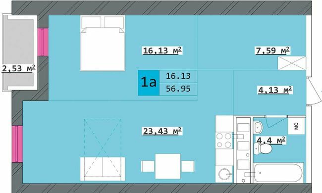 1-комнатная 56.95 м² в ЖК Столичный от 16 300 грн/м², Харьков