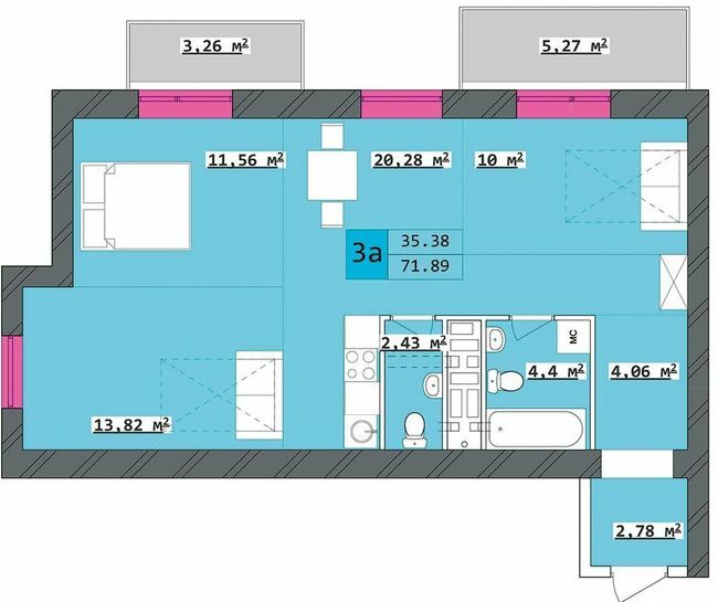 3-комнатная 71.89 м² в ЖК Столичный от 16 300 грн/м², Харьков