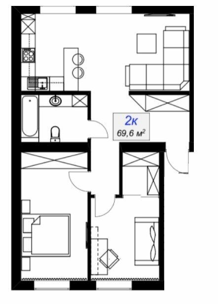 2-кімнатна 69.6 м² в ЖК Слобожанський від 15 400 грн/м², смт Слобожанське