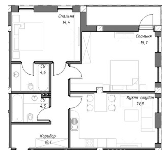3-комнатная 76.1 м² в КД На Нахимова от застройщика, Днепр
