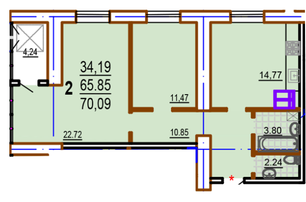 2-комнатная 70.09 м² в ЖК Шекспира от 19 500 грн/м², Харьков