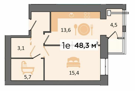 1-комнатная 48.3 м² в ЖК Dubinina от 26 350 грн/м², Днепр