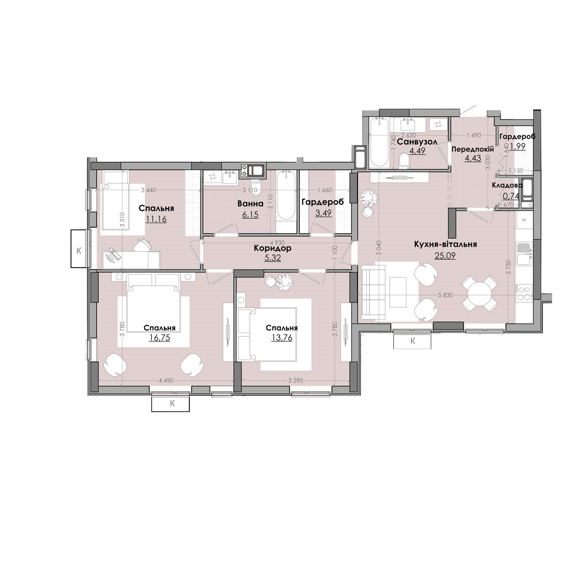 3-комнатная 93.37 м² в ЖК Millennium от застройщика, г. Любомль