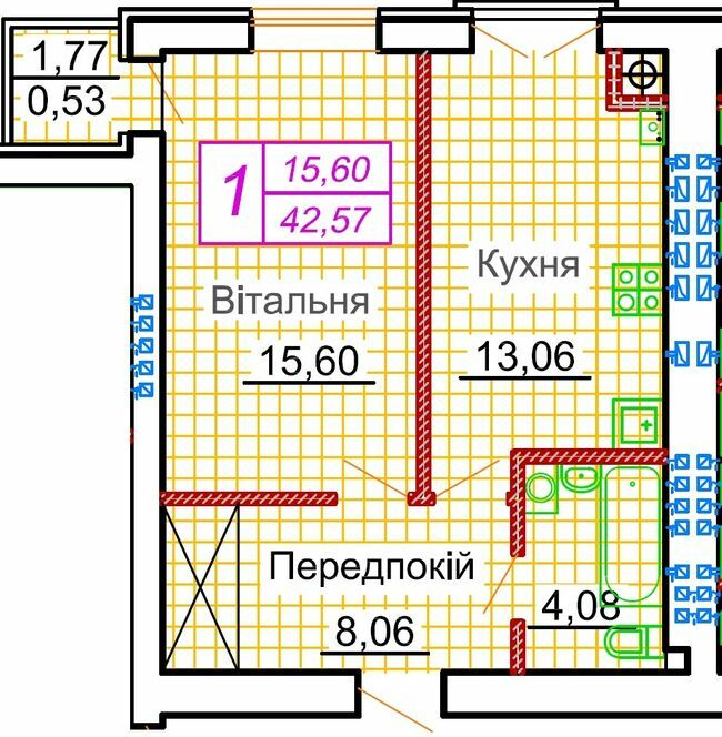 1-комнатная 42.7 м² в ЖК Симейна фортеця. Щастя от застройщика, с. Струмовка