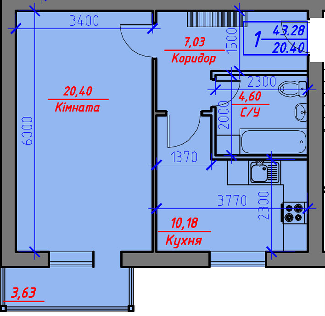 1-кімнатна 43.28 м² в ЖК Скандинавський від 12 900 грн/м², Луцьк