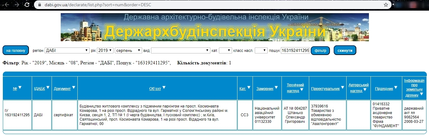 Сертификат о готовности Секции 1, ЖД просп. Отрадный, 2 (просп. Комарова, 1)
