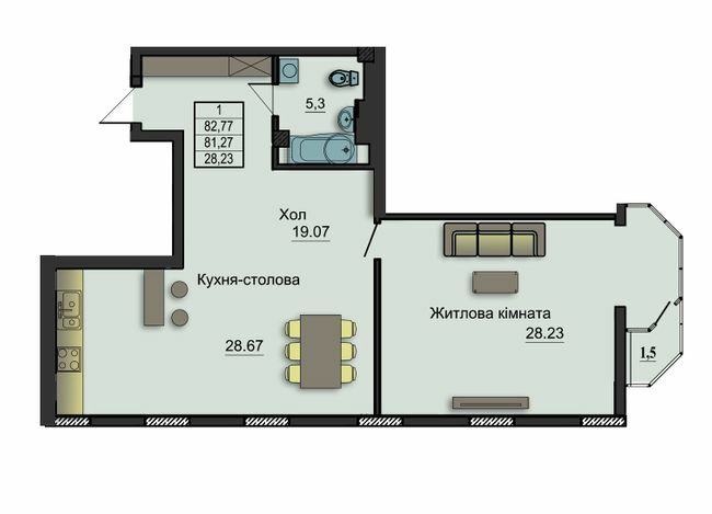1-комнатная 82.77 м² в ЖК Премьер Холл от 13 400 грн/м², Житомир