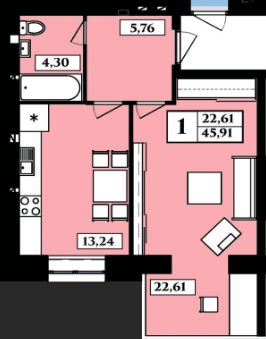 1-комнатная 45.91 м² в ЖК Польский бульвар от 12 500 грн/м², Житомир