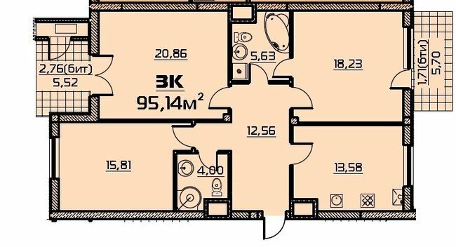 3-кімнатна 95.14 м² в ЖК Бородіно від 21 900 грн/м², Запоріжжя