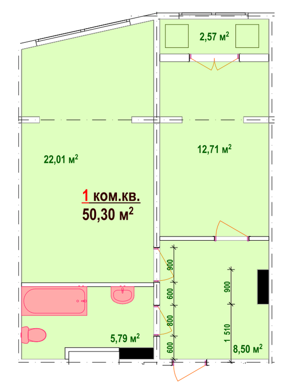 1-кімнатна 50.3 м² в ЖК Козак Сіті від забудовника, Запоріжжя