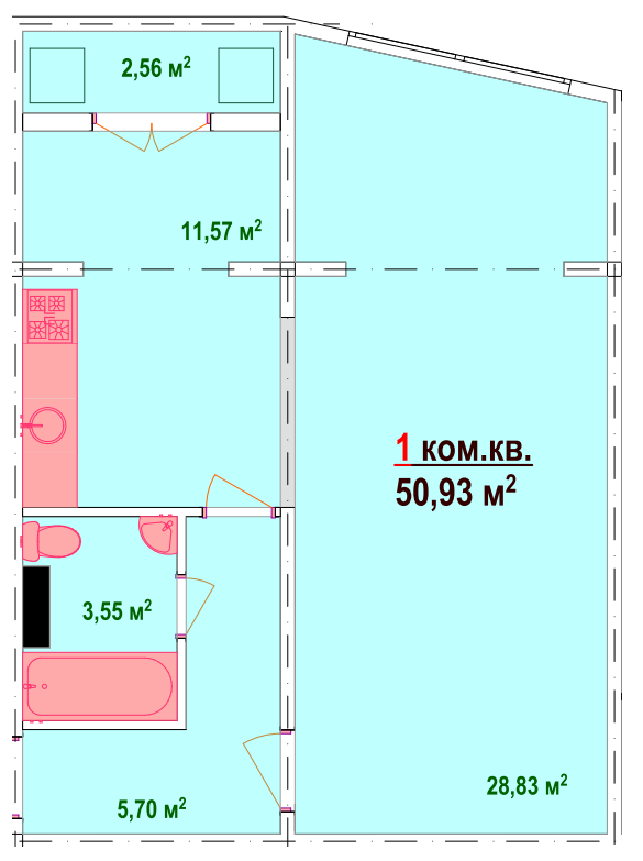1-кімнатна 50.93 м² в ЖК Козак Сіті від забудовника, Запоріжжя