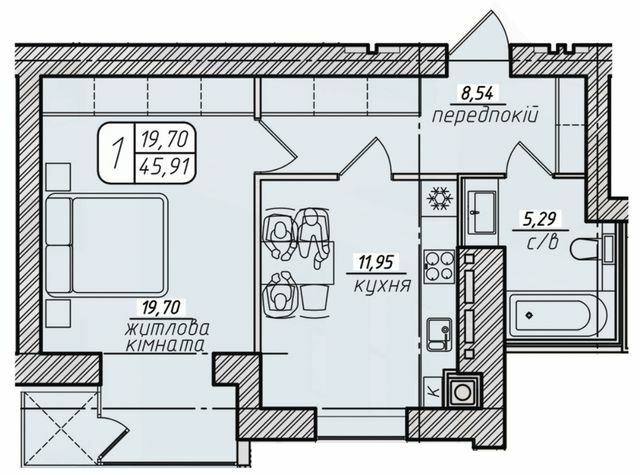 1-кімнатна 45.91 м² в ЖК Західний від 22 000 грн/м², Вінниця