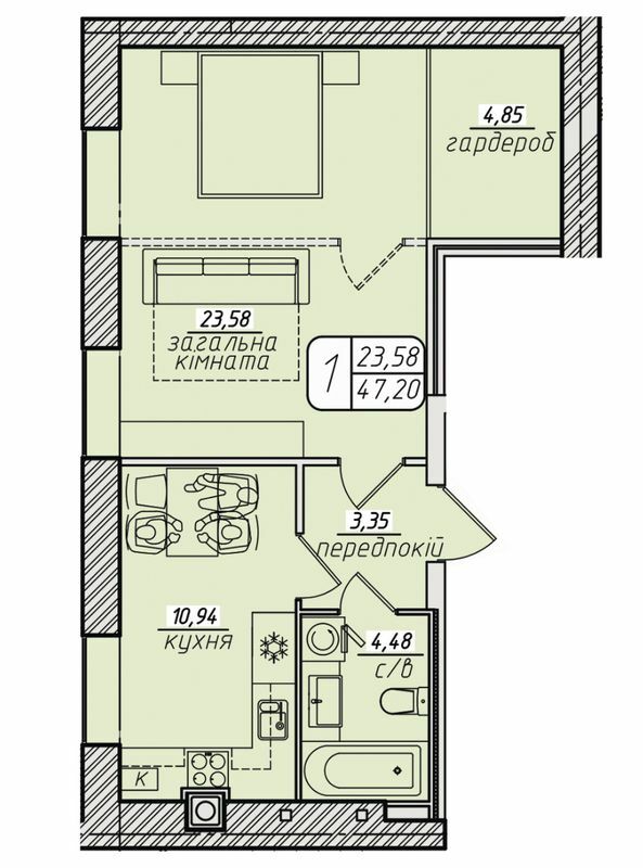 1-комнатная 47.2 м² в ЖК Западный от 16 500 грн/м², Винница