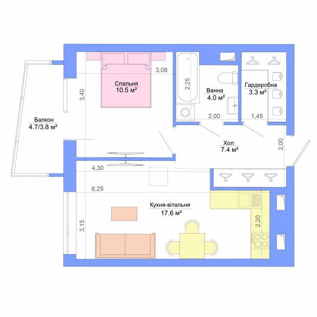 1-кімнатна 46.6 м² в ЖК Legenda від 17 250 грн/м², Запоріжжя