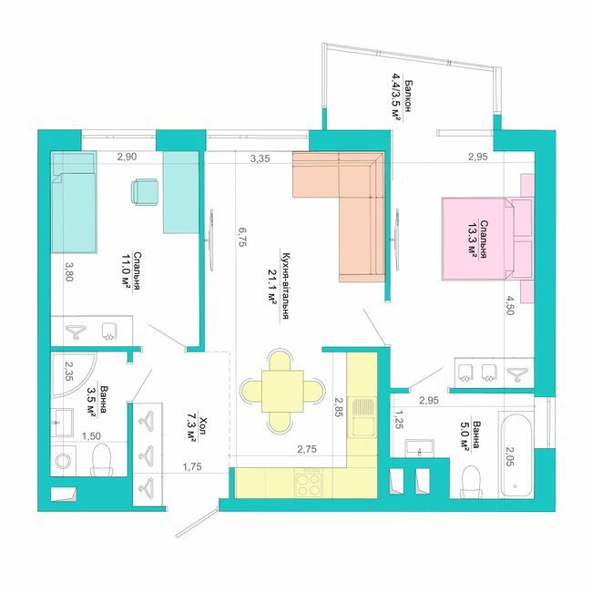2-кімнатна 64.7 м² в ЖК Legenda від 23 750 грн/м², Запоріжжя