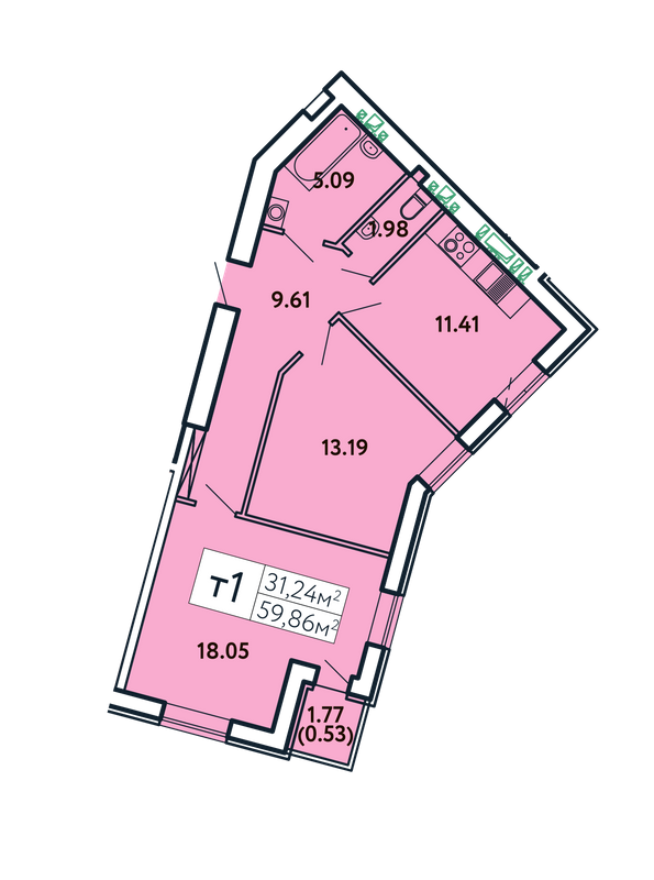 2-кімнатна 59.86 м² в ЖК Comfort City від 37 000 грн/м², Запоріжжя