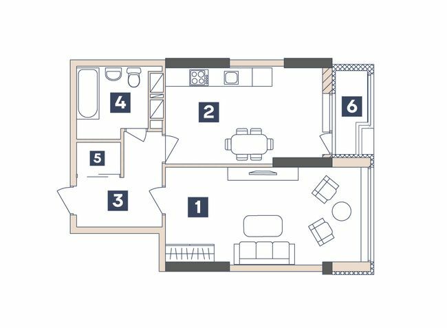 1-кімнатна 46.98 м² в ЖК Central від 22 100 грн/м², Запоріжжя